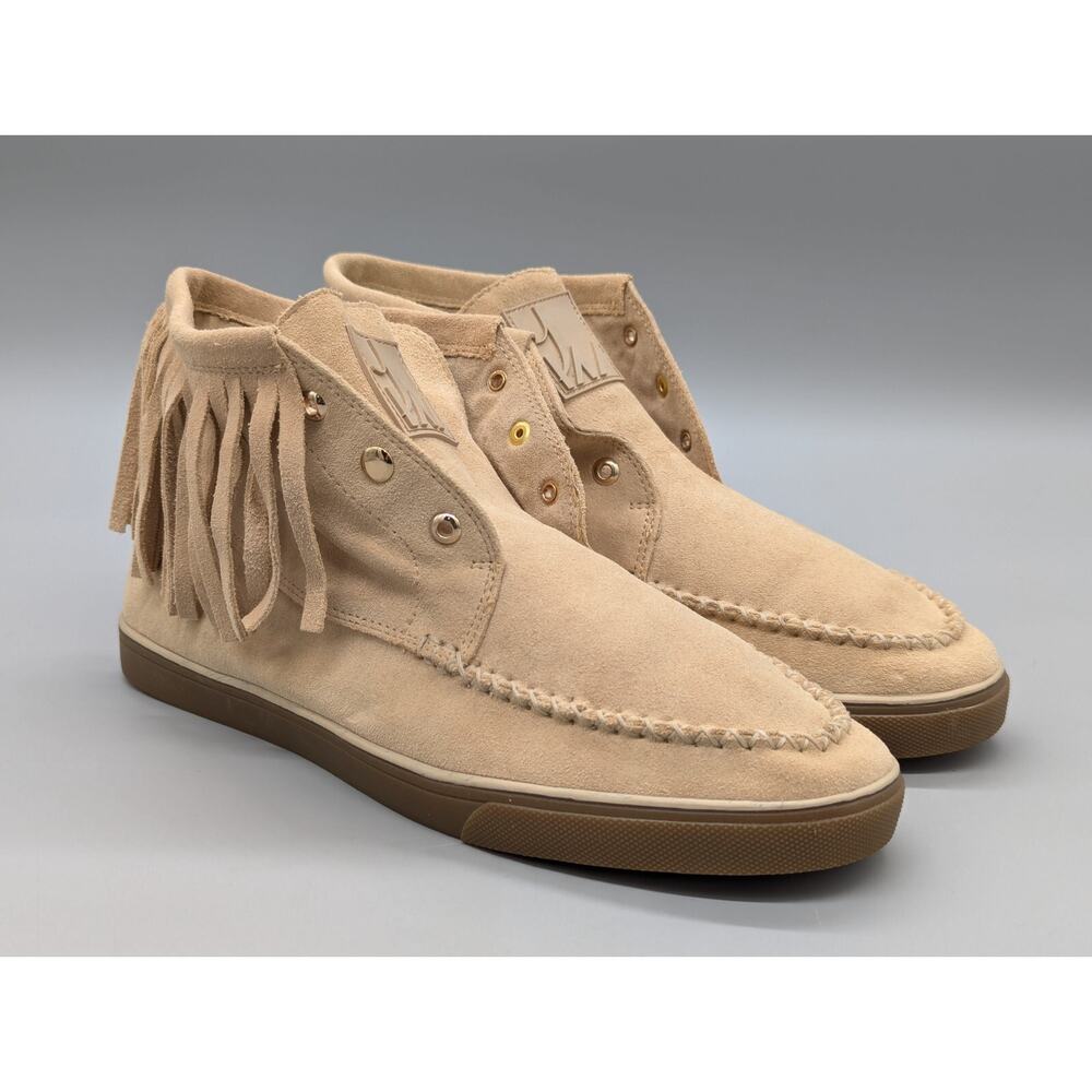 Nine West Women's Natural Tan Suede Fringe Ankle Boots Booties Size 9.5